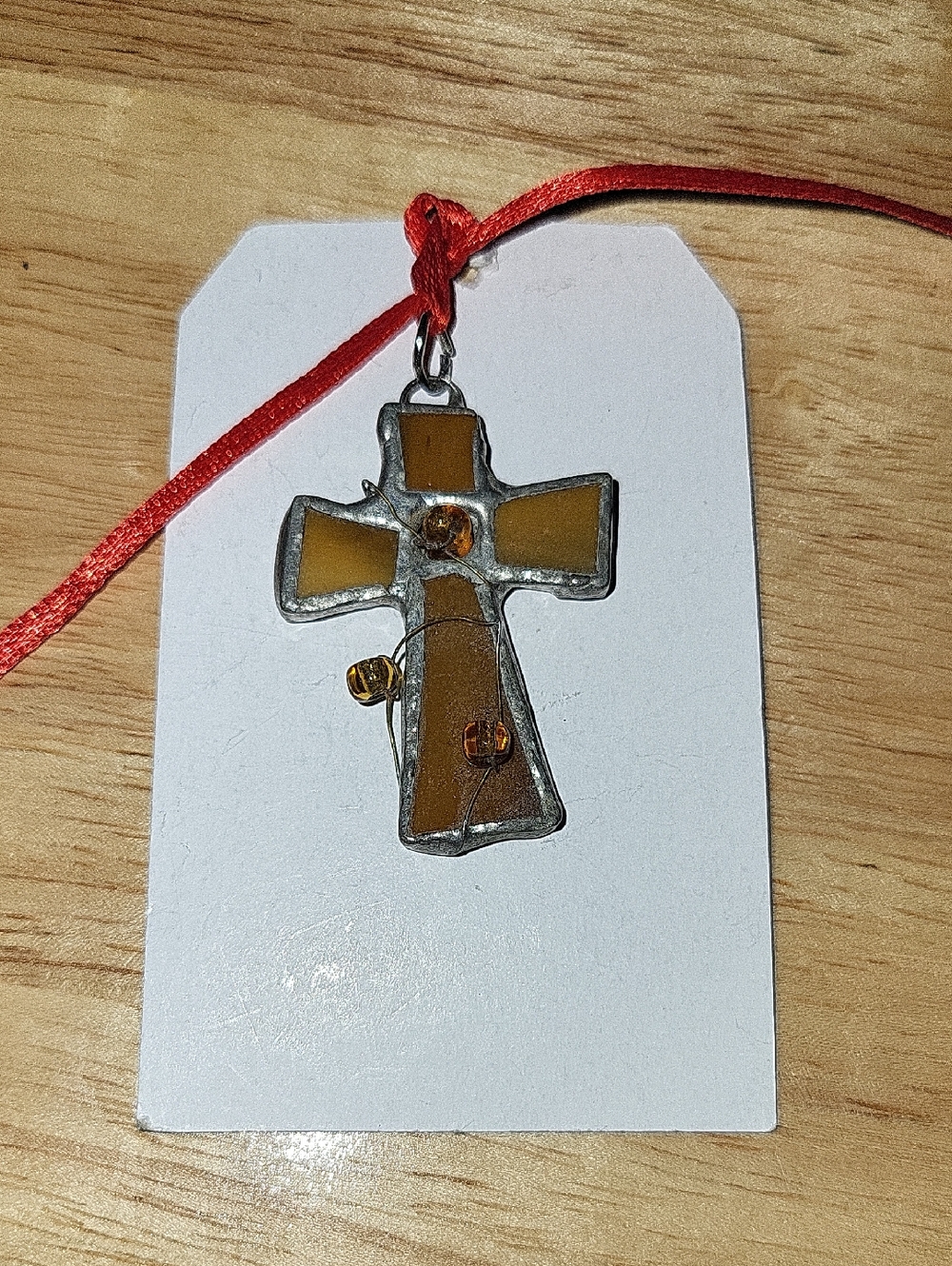 Amber Stained Glass Cross Pendant